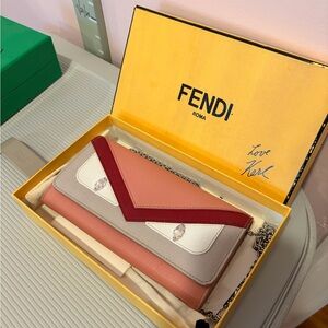 Fendi Pink, Red, and White Clutch